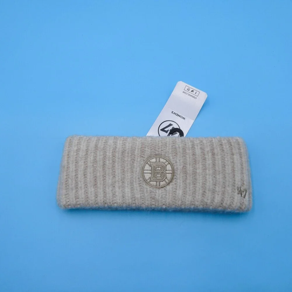 '47 Brand Boston Bruins Winter Headband Womens Beige Knit NHL‎ Hockey Sweatband